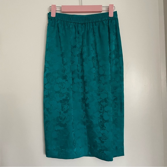Papell Too Vintage Teal Silk Skirt - Picture 3 of 7